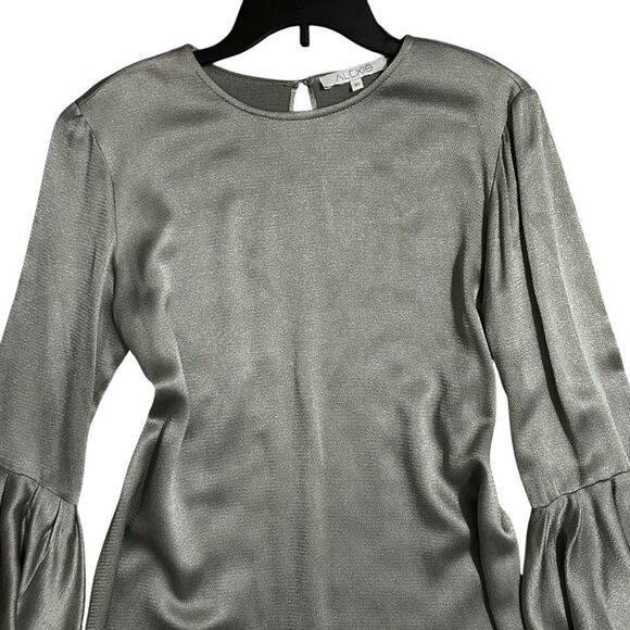 ALEXIS ($498) Pewter Textured Bell Sleeve Dress S - Picture 3 of 15